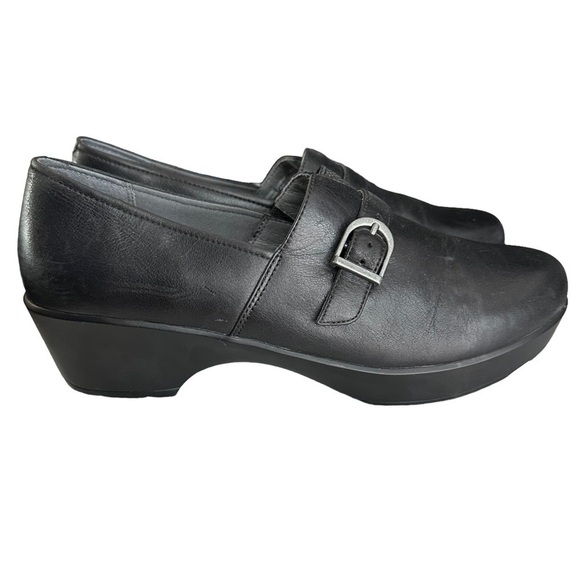 Dansko Jane Black Leather Slip-on Clog Buckle Accent - Picture 8 of 12